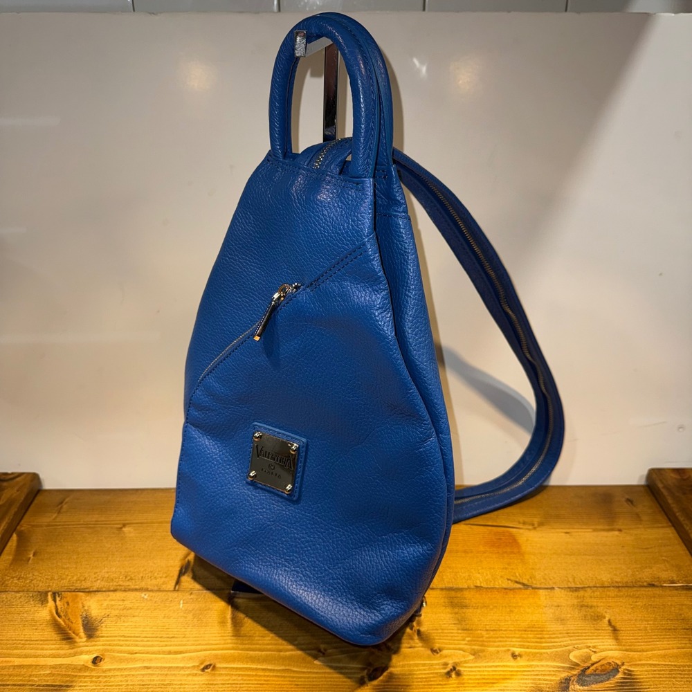 Valentina Italy Cobalt Blue Genuine Leather Convertible Backpack Sling Bag